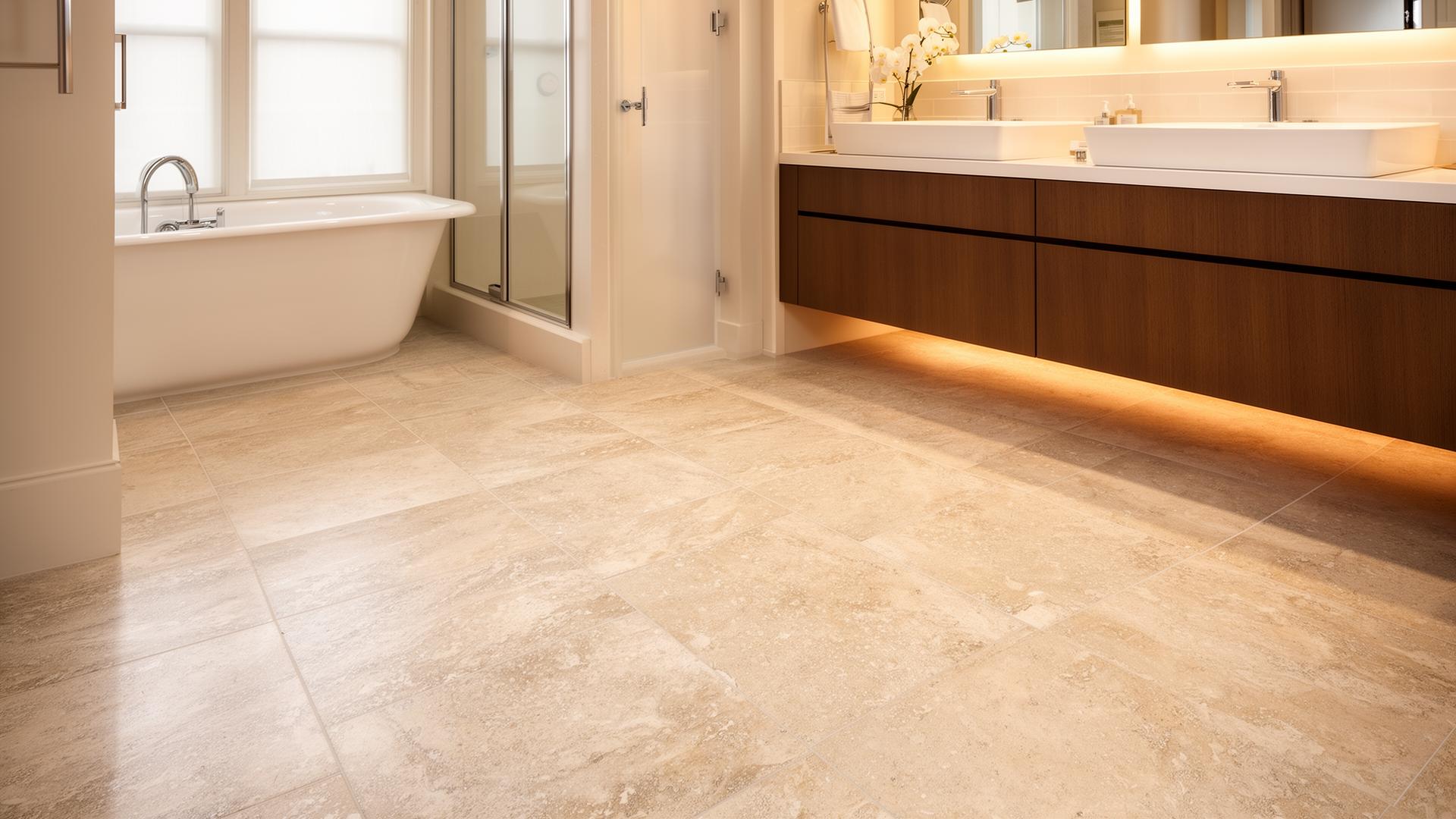 Bathroom flooring installation with stone tile in Loveland Colorado