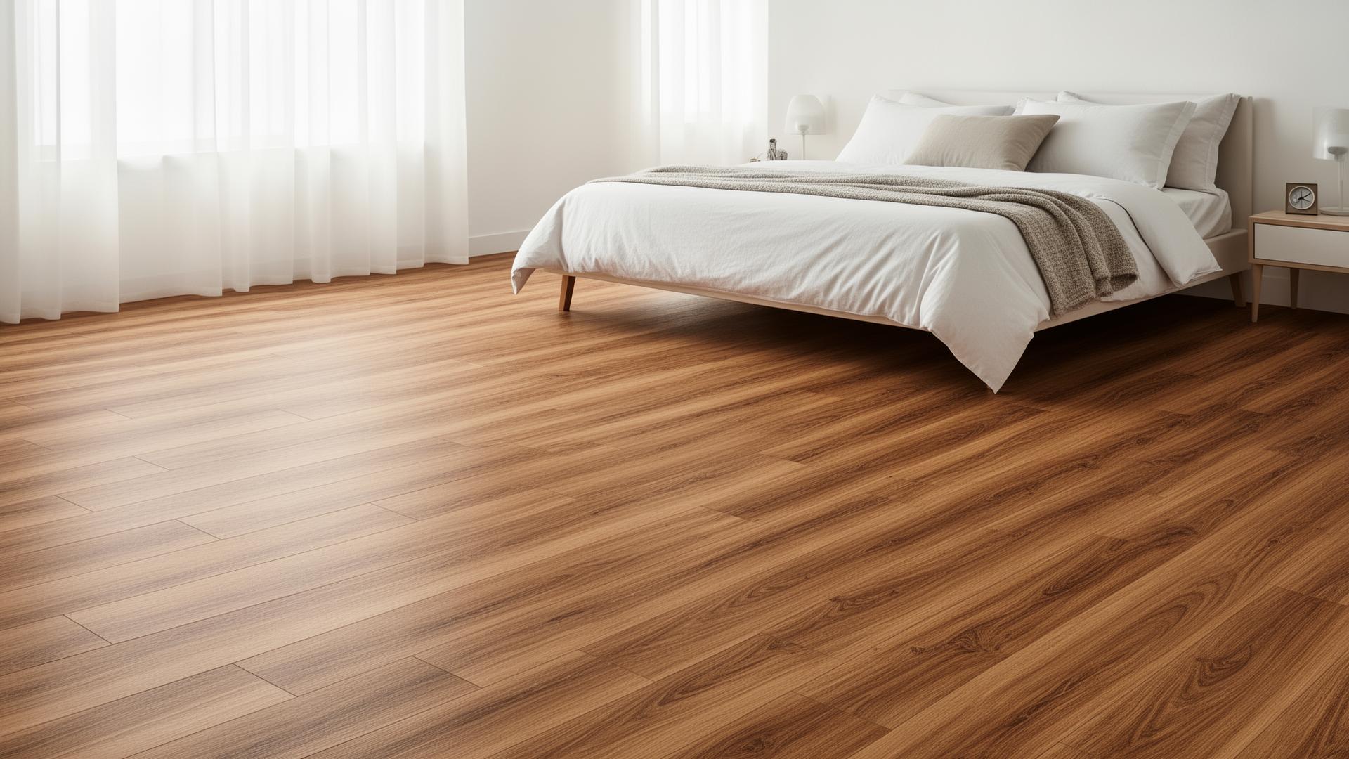 Clean modern laminate flooring installed in a Colorado home bedroom