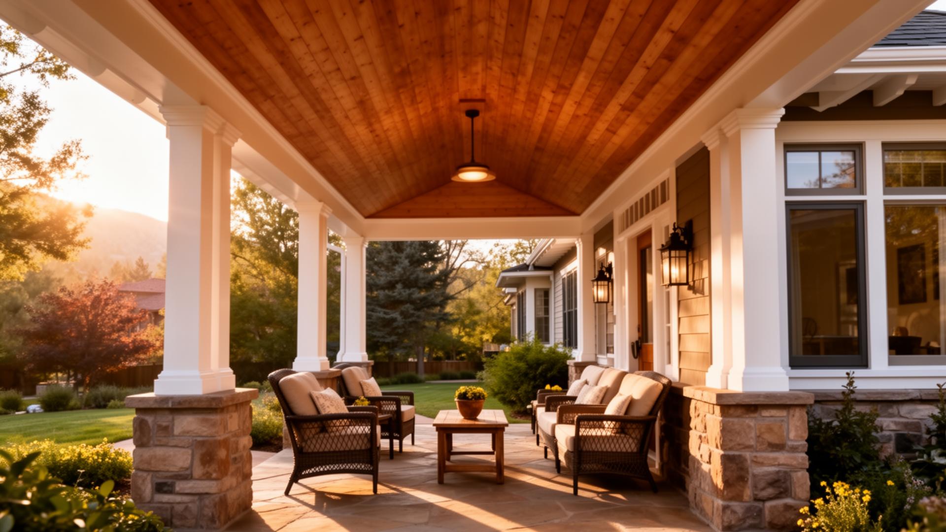 Covered front porch on a Colorado craftsman home with outdoor seating